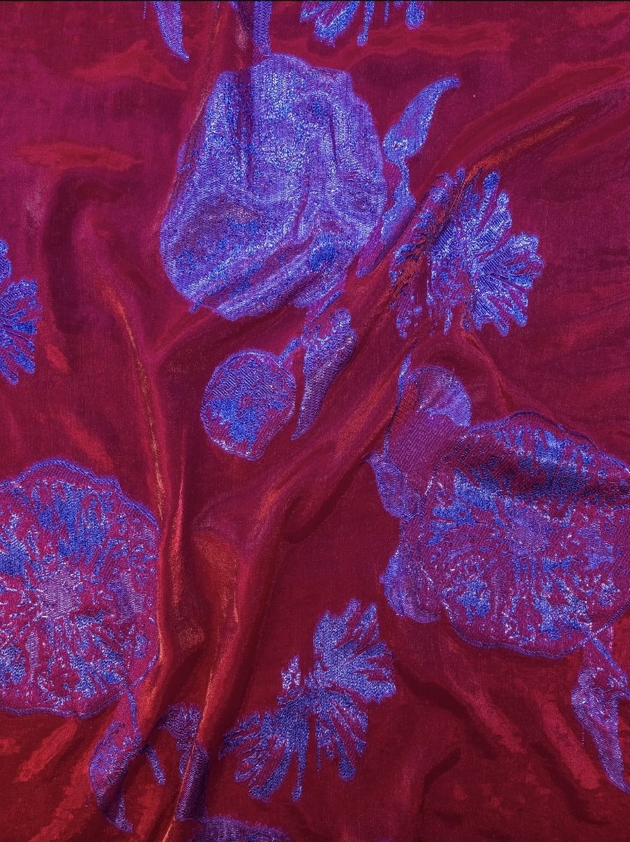 Organza fabrics with metallic floral embroidery