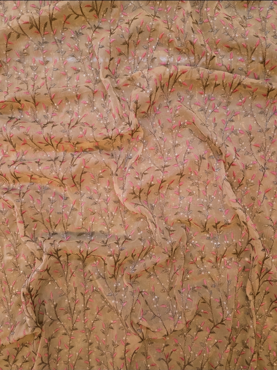 Natural Viscose Thread Embroidered Floral Fabric