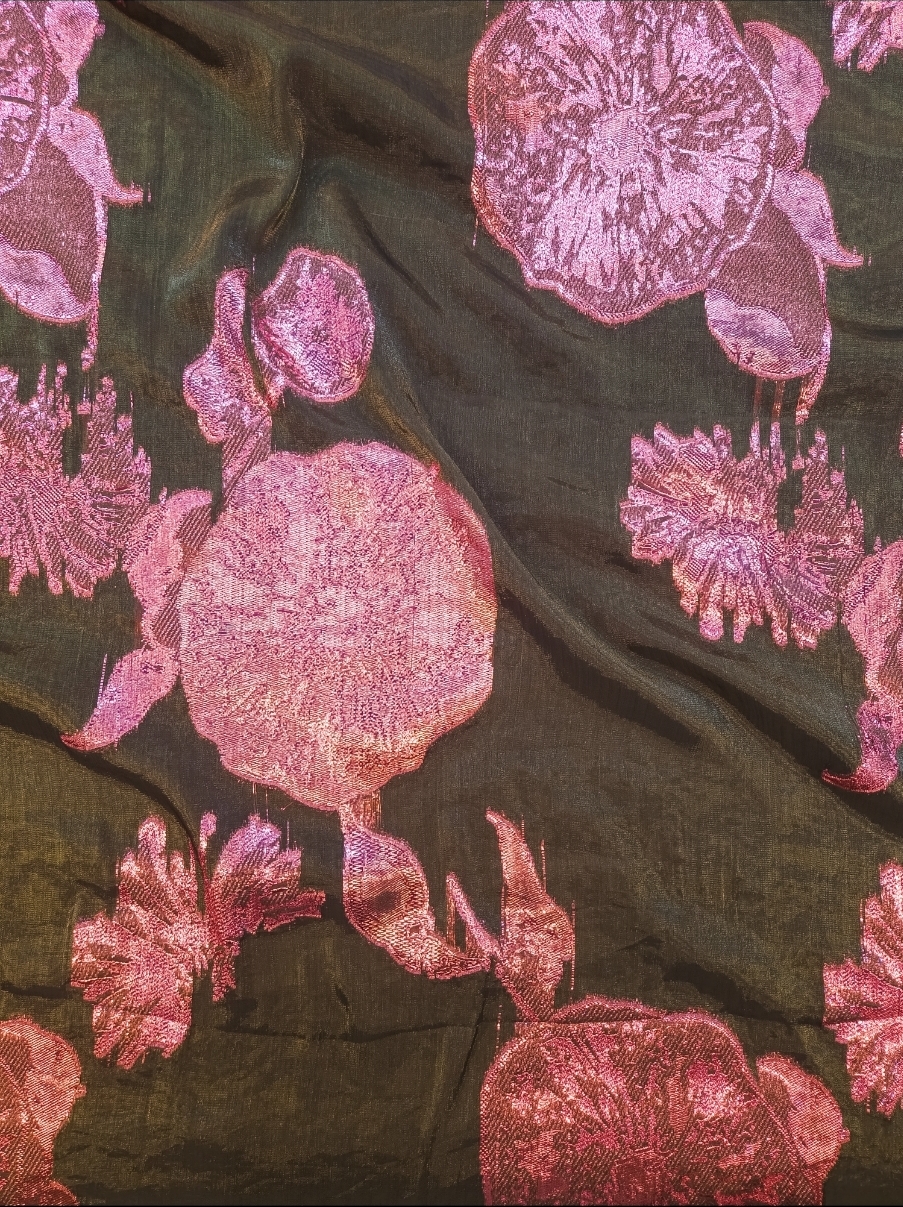 Organza fabrics with metallic floral embroidery