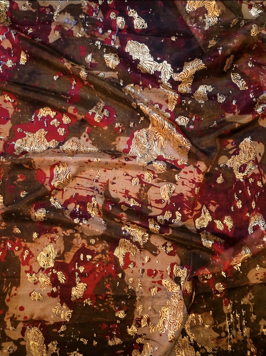 Indian silk fabrics with golden foil