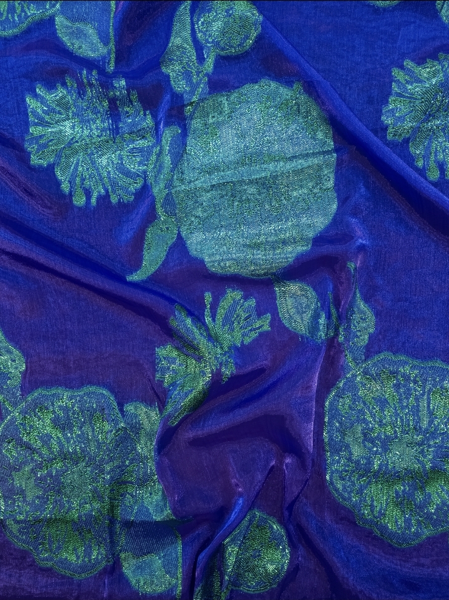 Organza fabrics with metallic floral embroidery